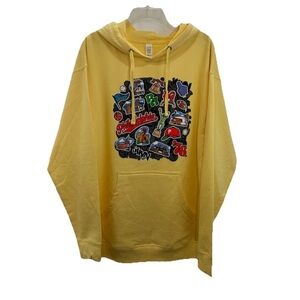Philadelphia Graphic Print Sweatshirt Hoodie Size Small Yellow Mid Pocket